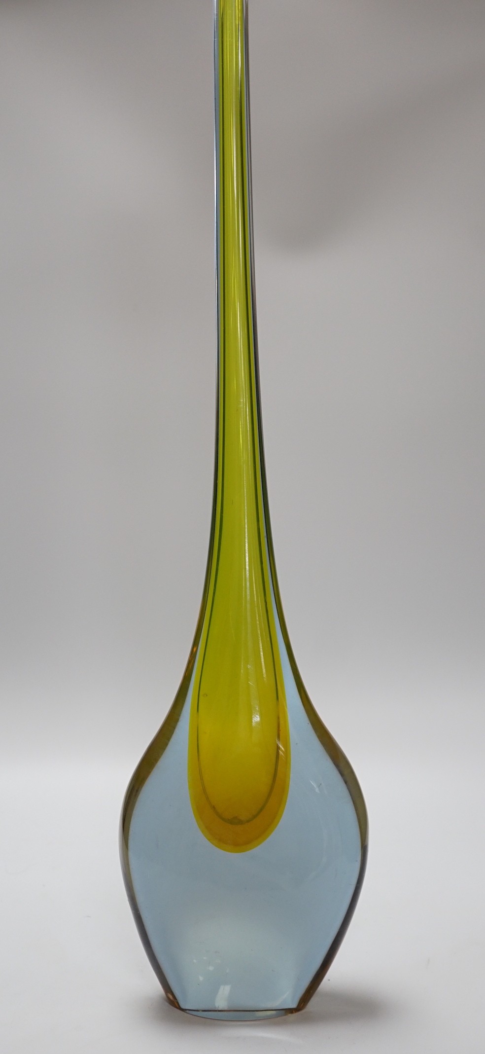 A tall Murano Sommerso orange, yellow and clear glass tear drop vase, 72cms high